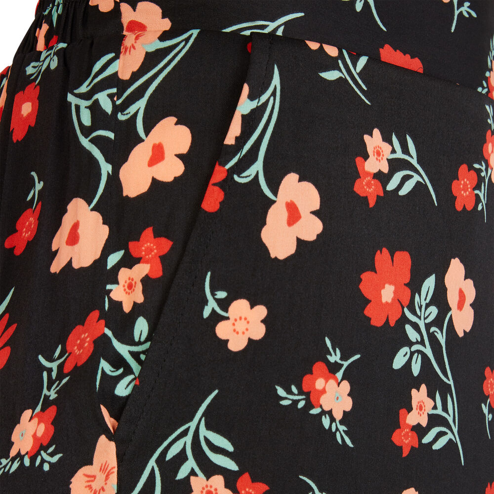 Satiny floral print trousers - black black.