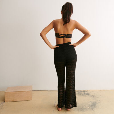 see-through lace trousers - black;