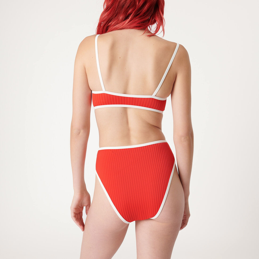  culotte de bain taille haute côtelée;