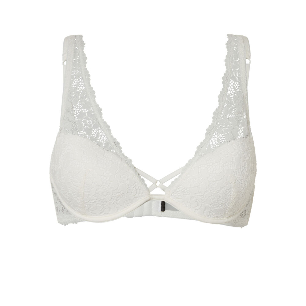 Floral lace padded scarf bra - ecru ecru.