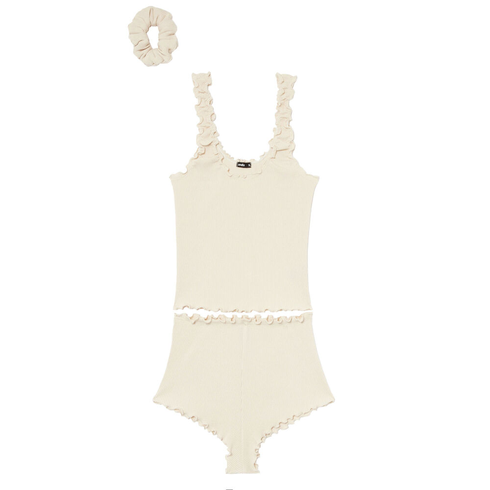 Pyjama set with matching scrunchie - off-white off-white.