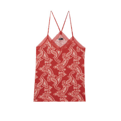 70's printed jersey top - ochre red;