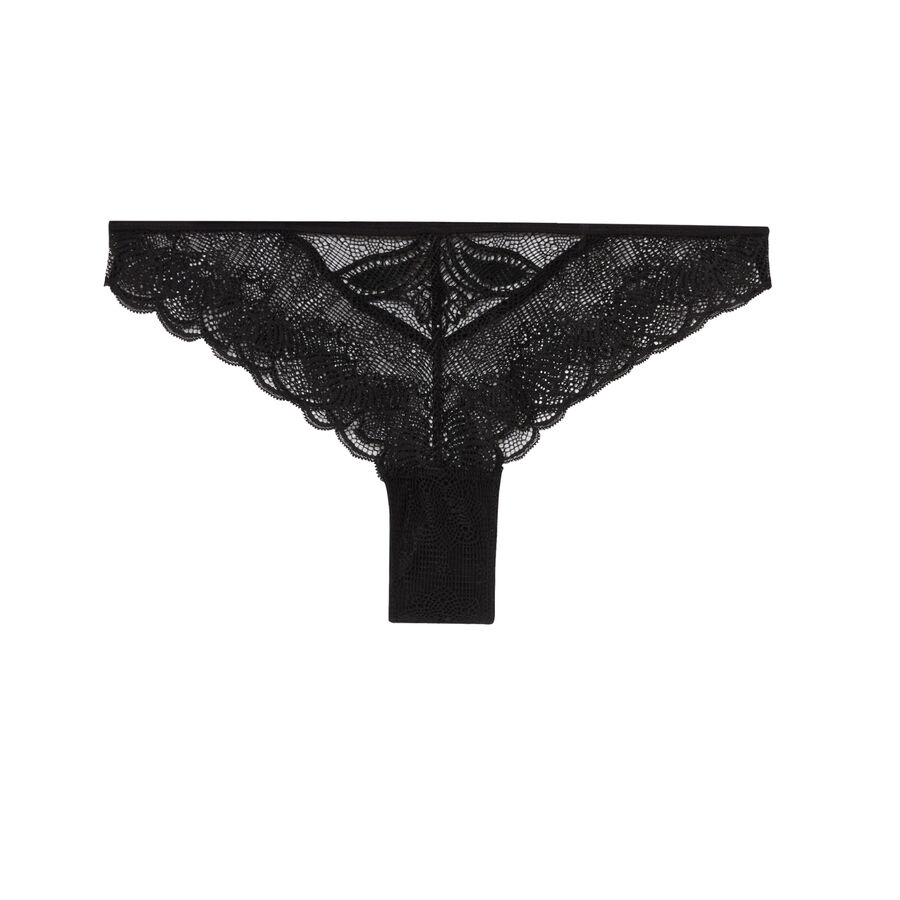 lace tanga briefs with double ties - black;