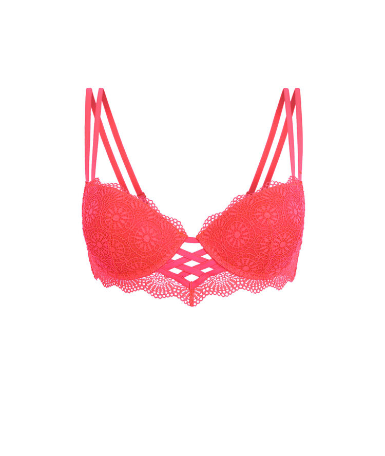 Totoiz fluorescent coral push-up bustier bra pink.