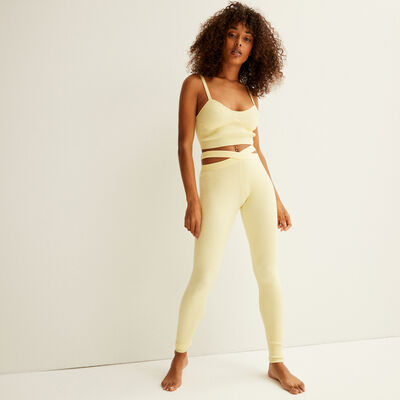 knitted leggings with tie detail - pastel yellow;