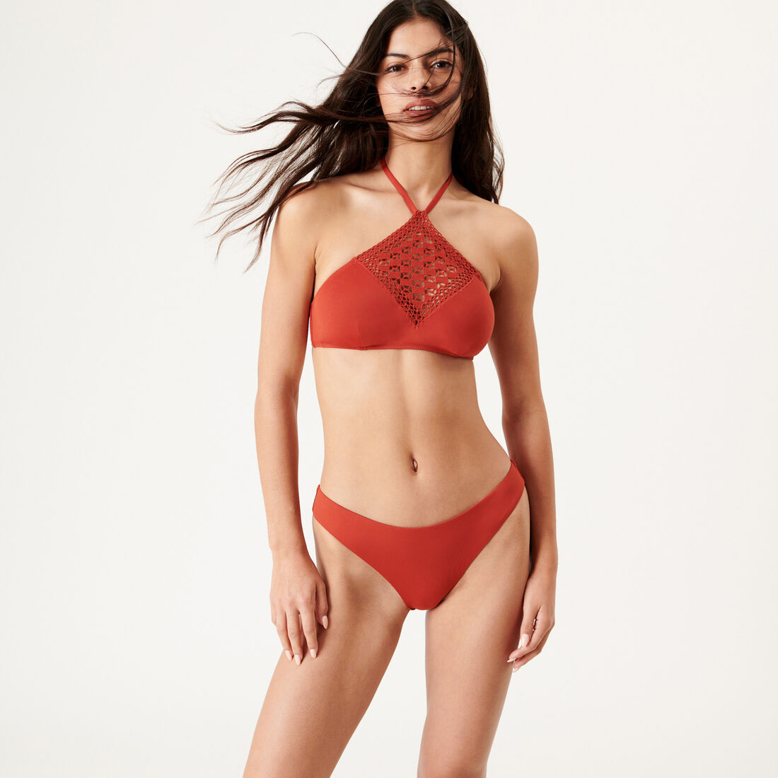 plain bralette bikini top - ochre red;