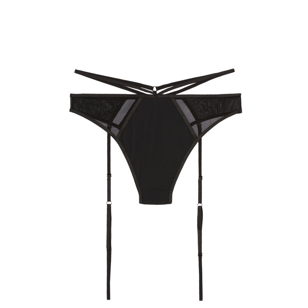 Openwork briefs with lacing and thigh details - black black.