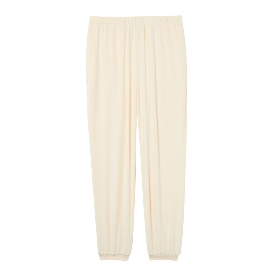 velour-effect trousers with elasticated waist - cream;
