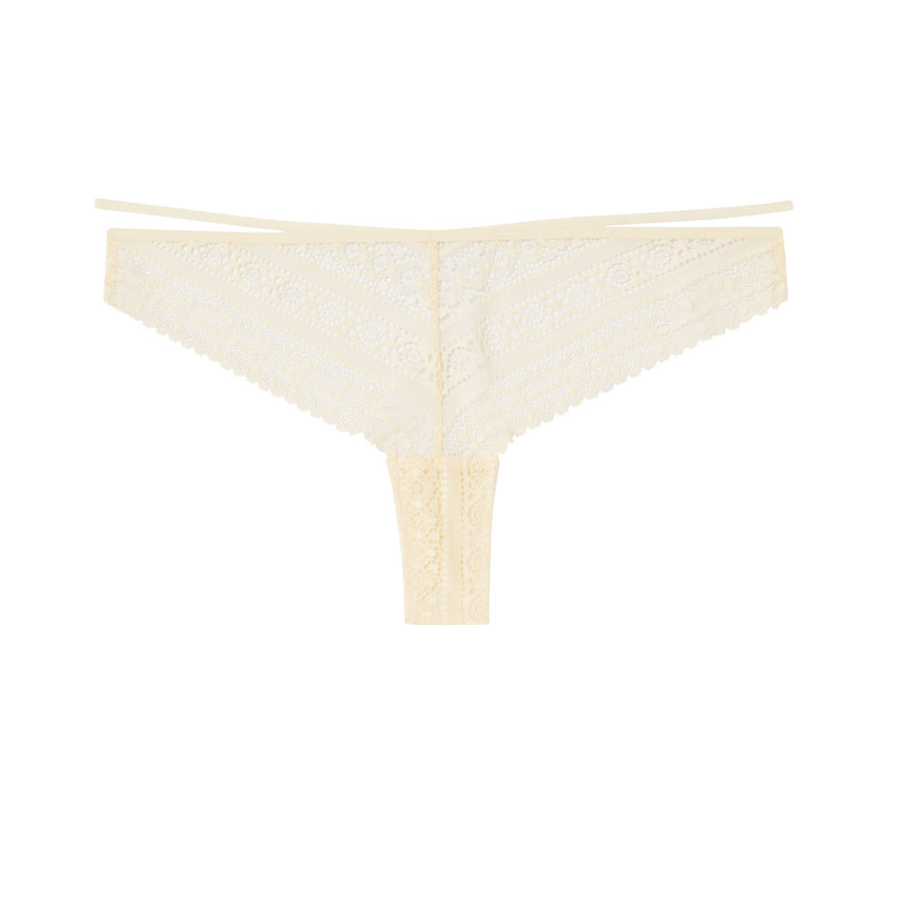 Lace thong with band detail - off-white off-white.