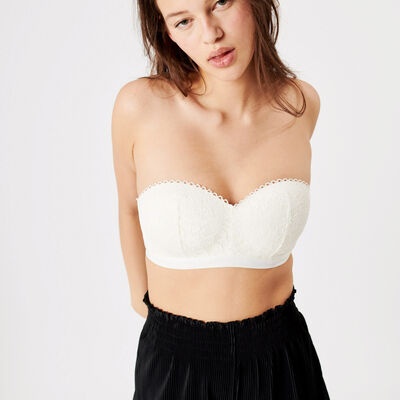lace non-wired padded bandeau - cream;