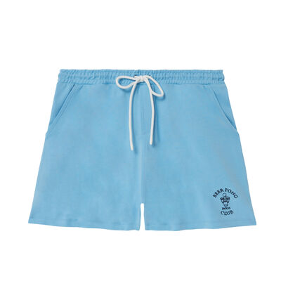 beer pong print cotton shorts - light blue;