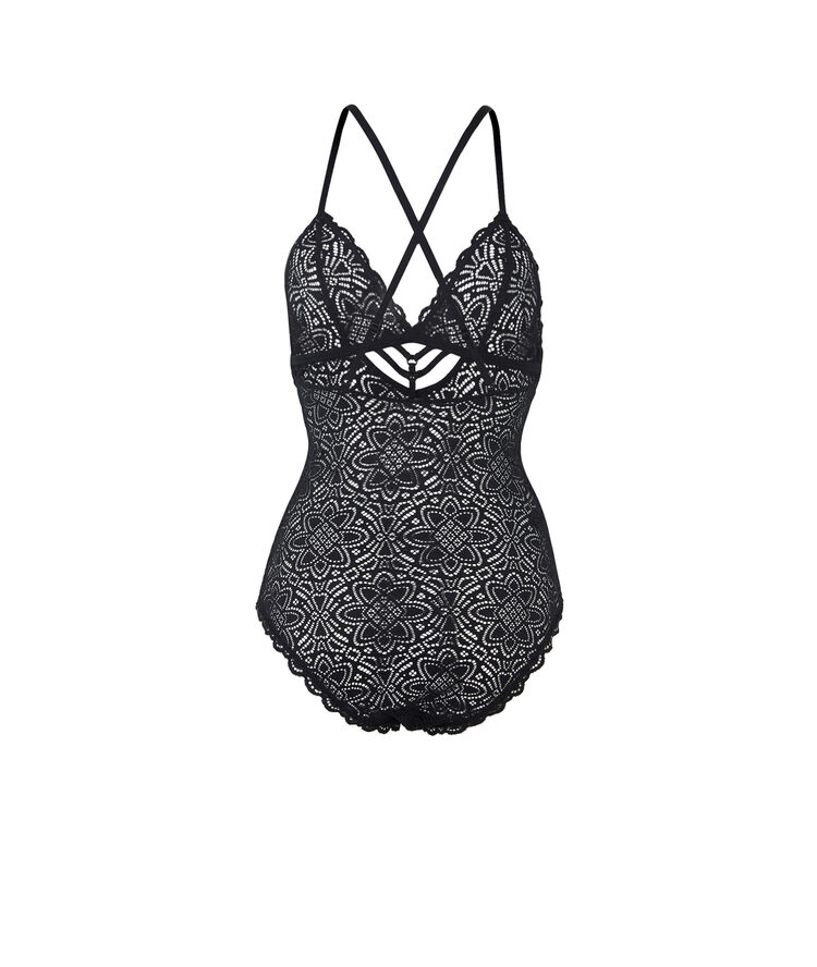 Marceliz wireless lace bodysuit. black.