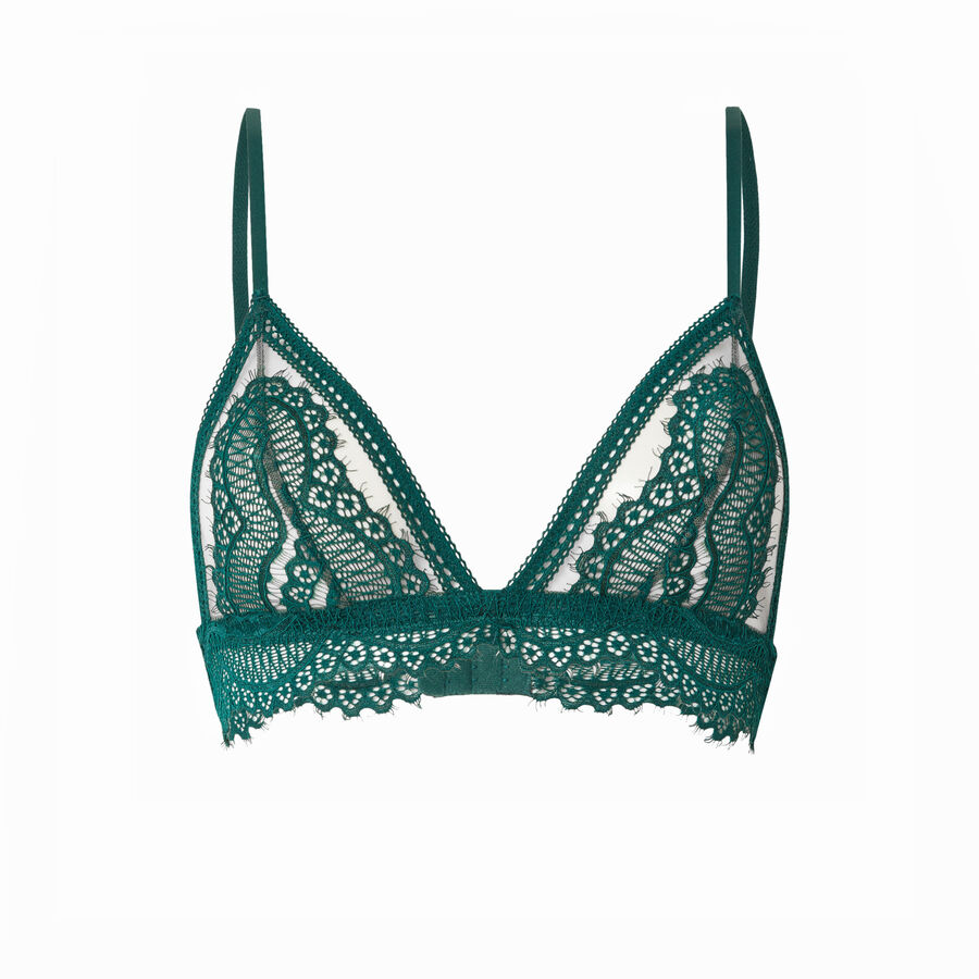 mesh and floral lace triangle bra - fir green;