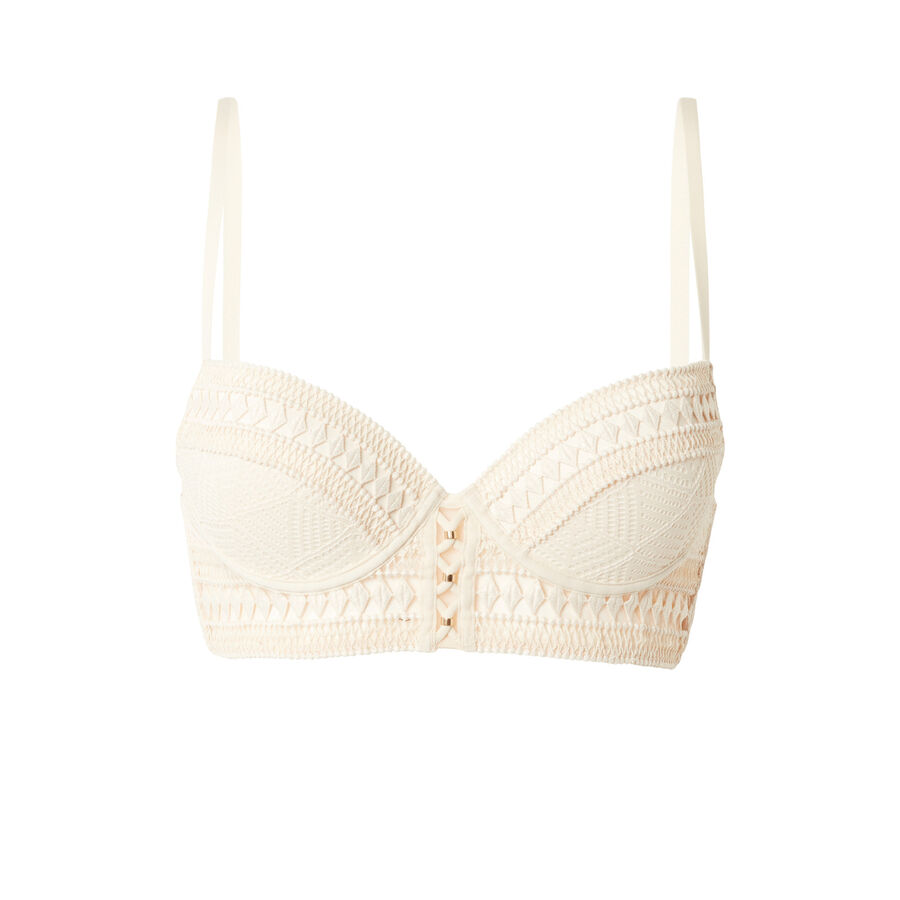 lace push-up bustier bra with lacing - cream;