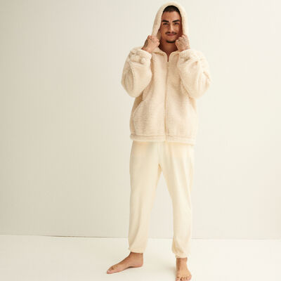 zipped jacket with hood - off white;