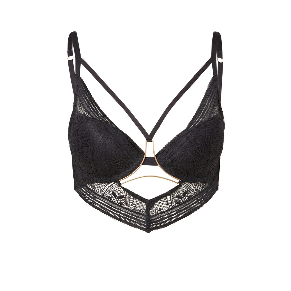 Push-up bra with ties and jewel - black black.