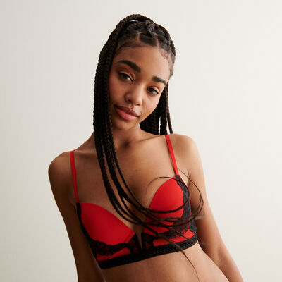 lace and microfibre blend push-up bra - red;