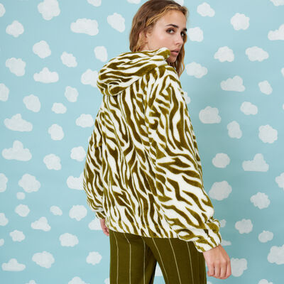 zipped fleece jacket with flower pattern;