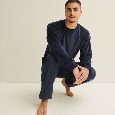 velour-effect sweatshirt with fitted cuffs - navy;