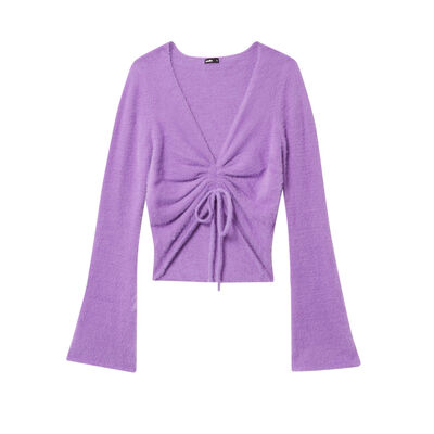 fleece crop top with ties - purple;