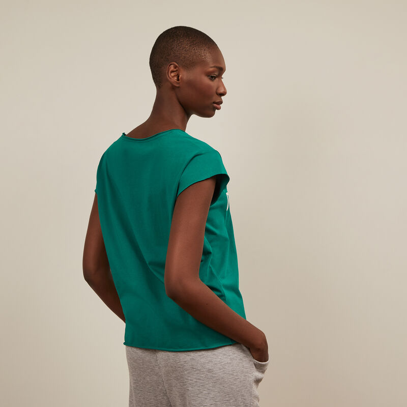 Short-sleeved top with slogan - green Short-sleeved top with slogan - green;
