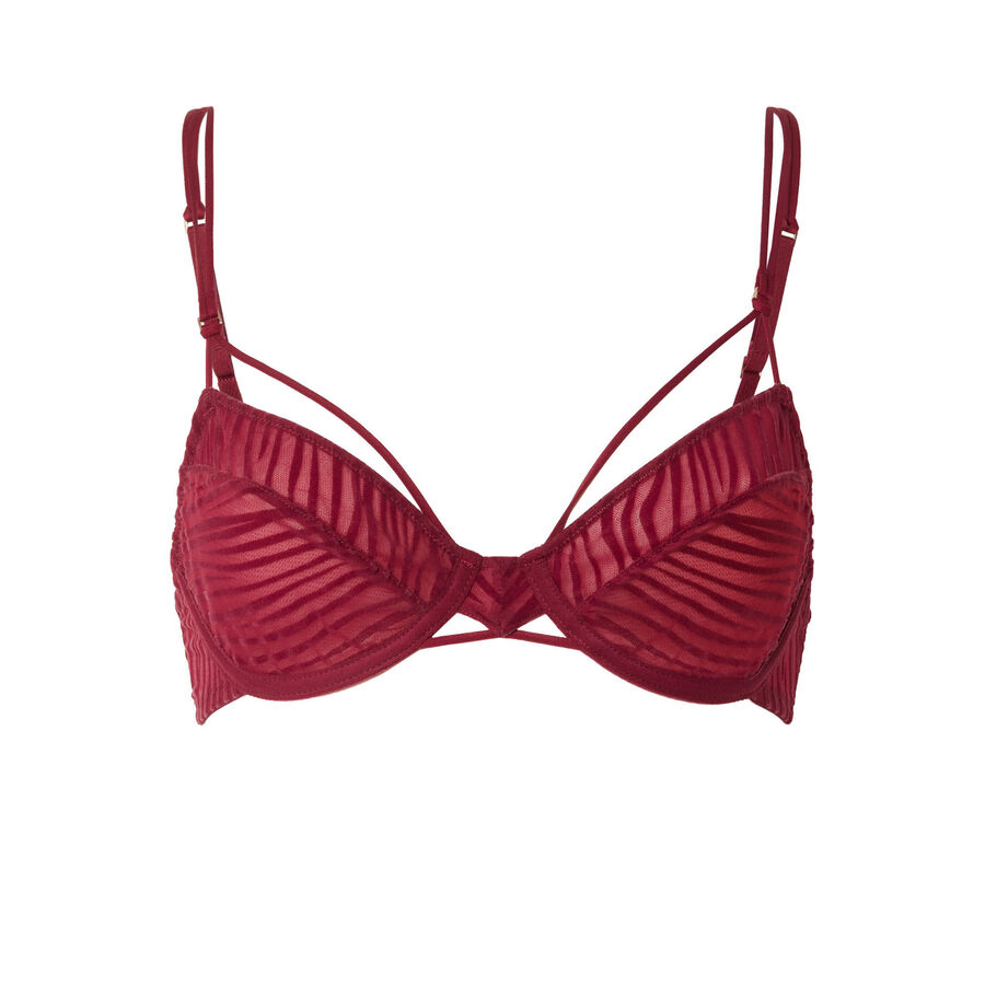 Tulle balconette bra with bands - burgundy;
