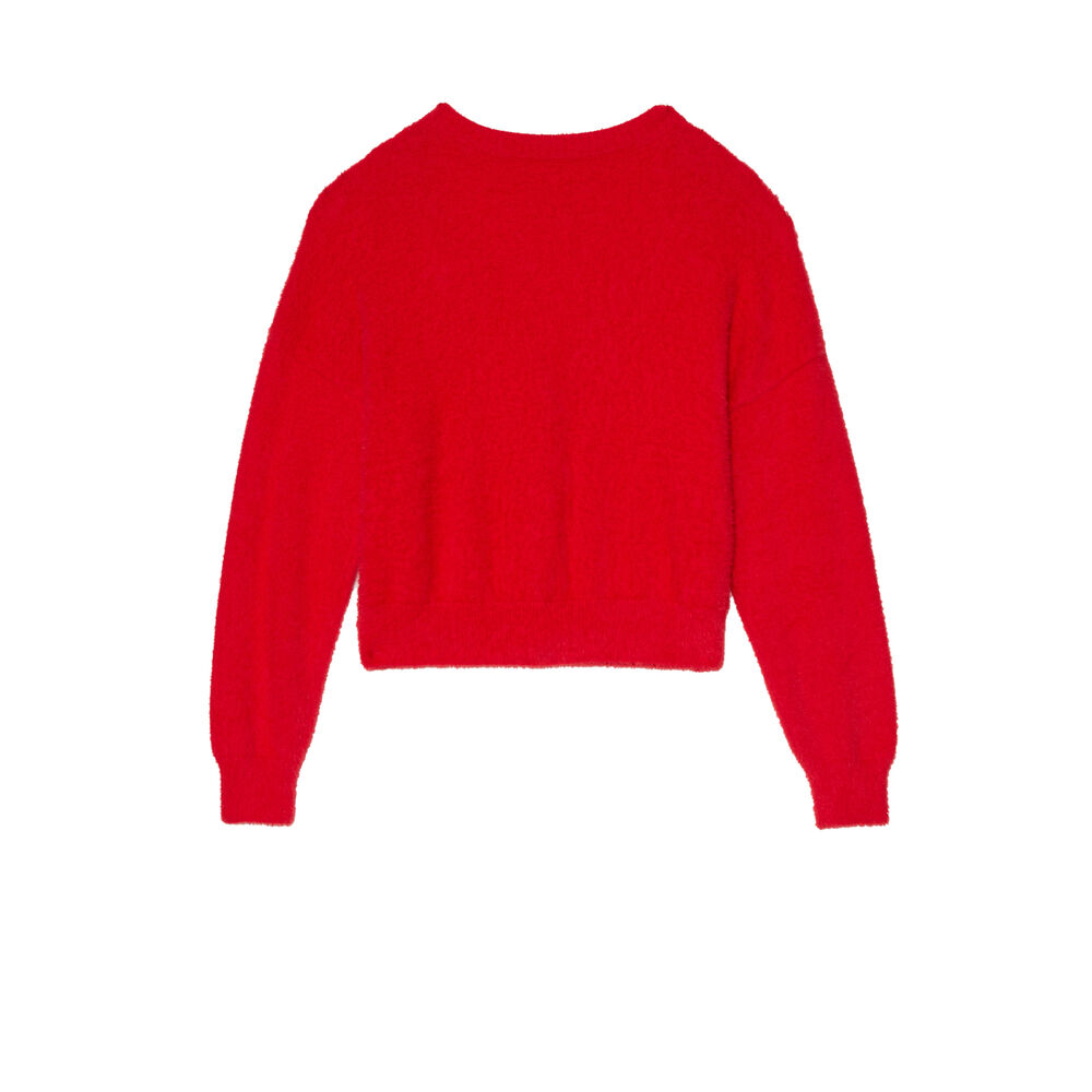 Fleece cardigan with buttons - red red.
