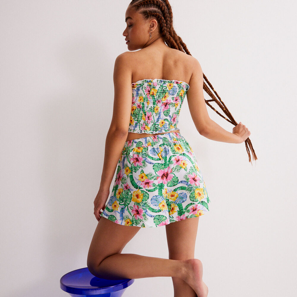 Gathered bandeau top with floral print - off-white off-white.