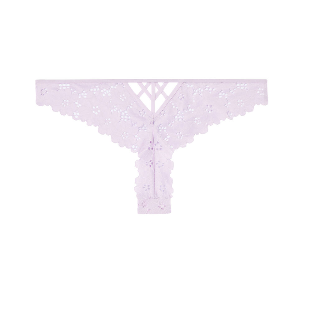 100% lace openwork thong - lilac purple.
