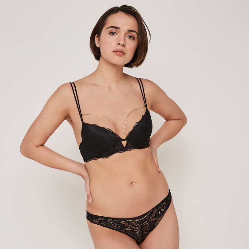 Goldchainiz lace tanga briefs with chain detail Goldchainiz lace tanga briefs with chain detail;