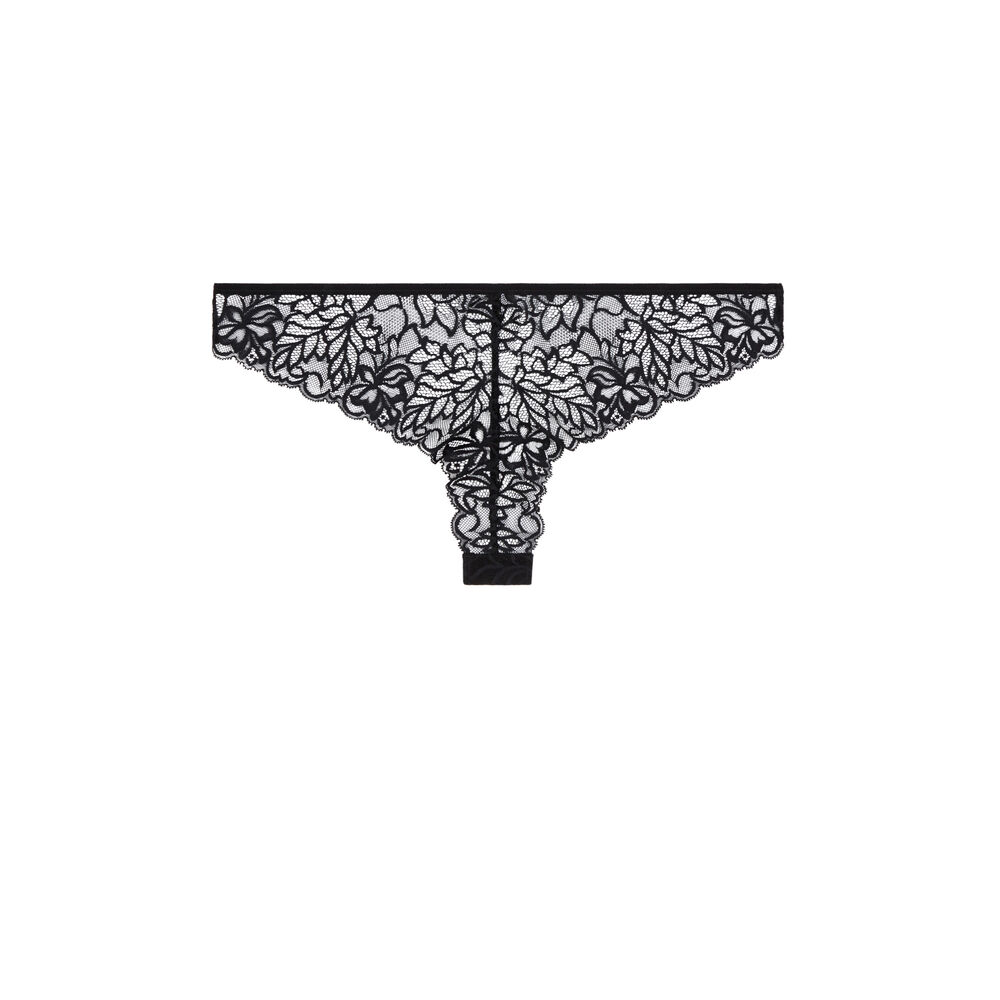 Lace tanga briefs - black black.