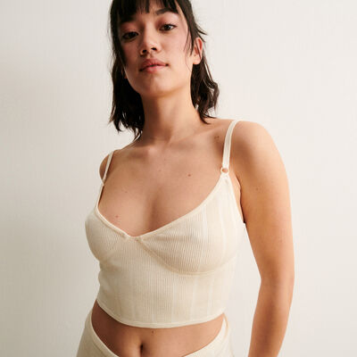 solid-coloured knit top with straps - off-white;