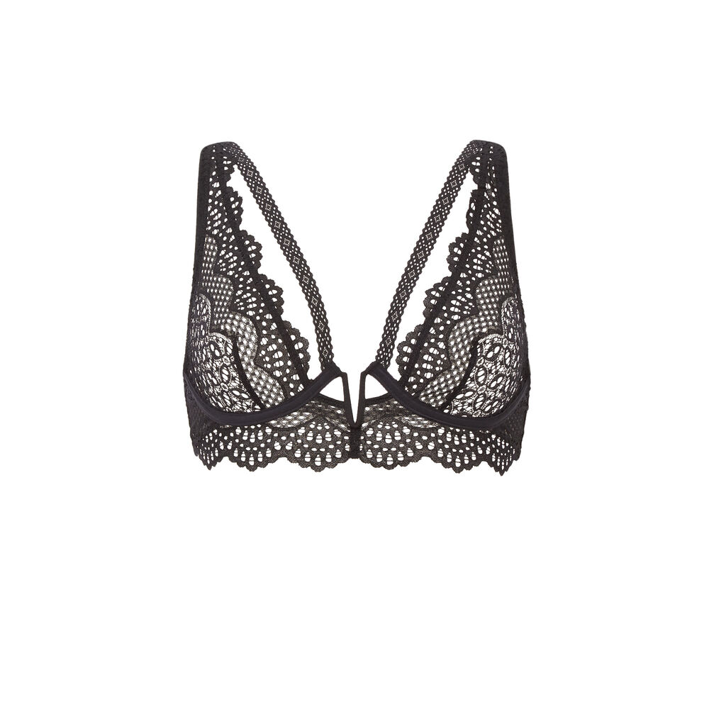 Lace balcony bra - black black.