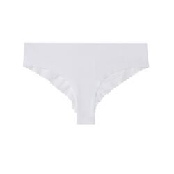 plain lace thong with leopard print - white