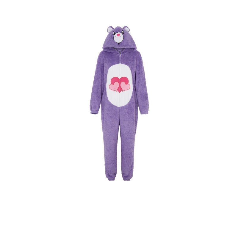 Bisounoursiz care bear print fleece jumpsuit purple.