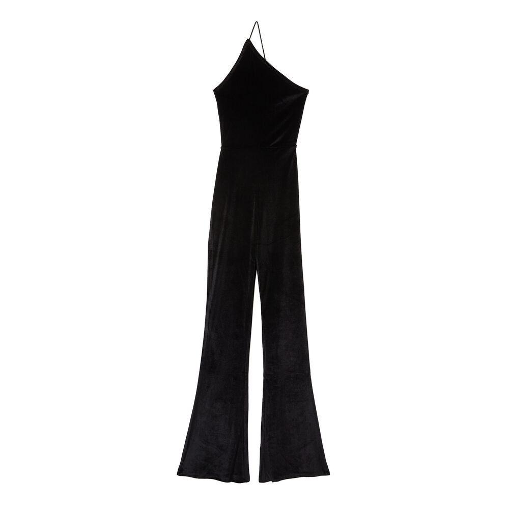 Aya x undiz velour asymmetric jumpsuit - black black.