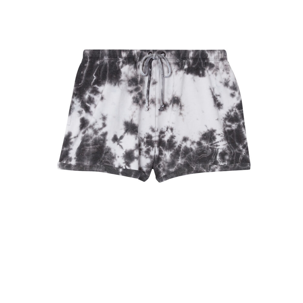 Tie-dye-effect shorts with drawstring detail - black black.