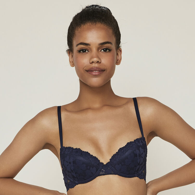 Coloramadiz camo detail figure-enhancing lace bra navy blue.