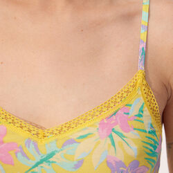 floral print camisole T-shirt with plunging lace neckline;