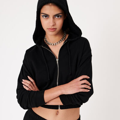 cropped hooded jacket - black;