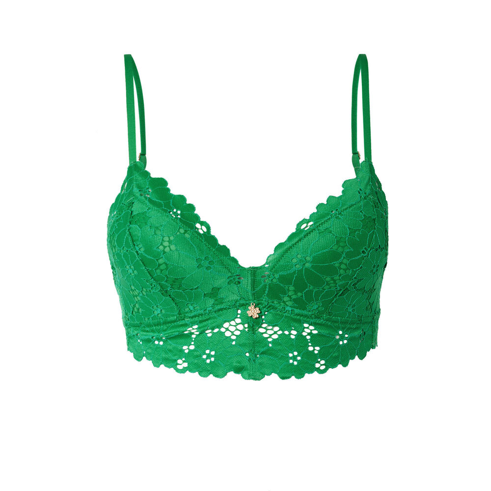 Triangle padded 100% lace bra with jewellery - green green.