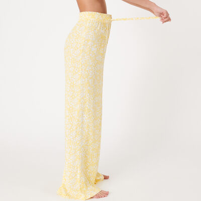 high-waisted wide leg floral trousers - pale yellow;