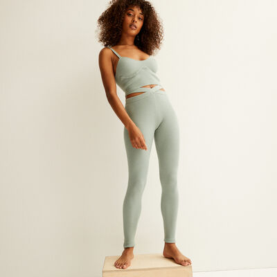knitted leggings with tie detail - aqua;
