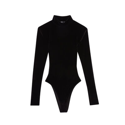 bodysuit with collar in velvet and bow on the back - black;