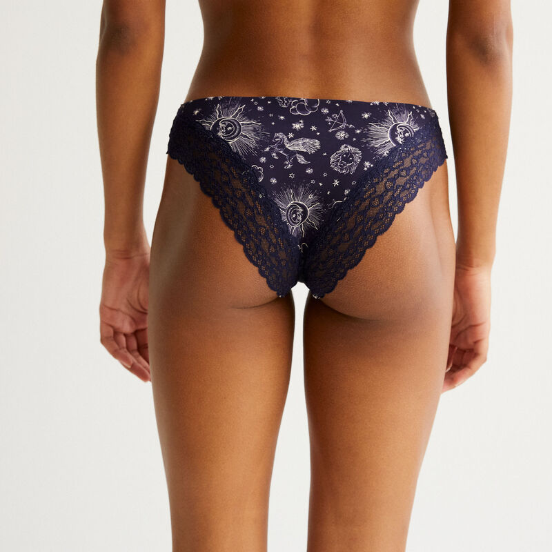 microfibre and lace briefs with astro pattern - blue microfibre and lace briefs with astro pattern - blue;