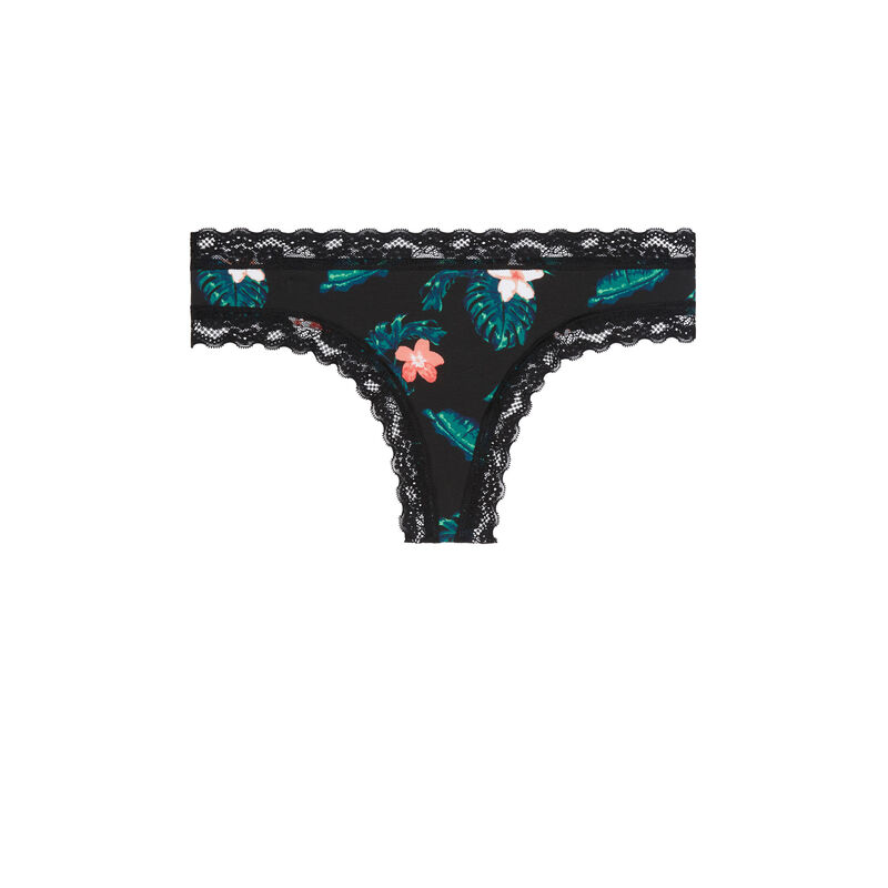 Cotton shorty with tropical print - black Cotton shorty with tropical print - black;