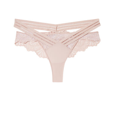 thong with an openwork lace insert - pale pink;