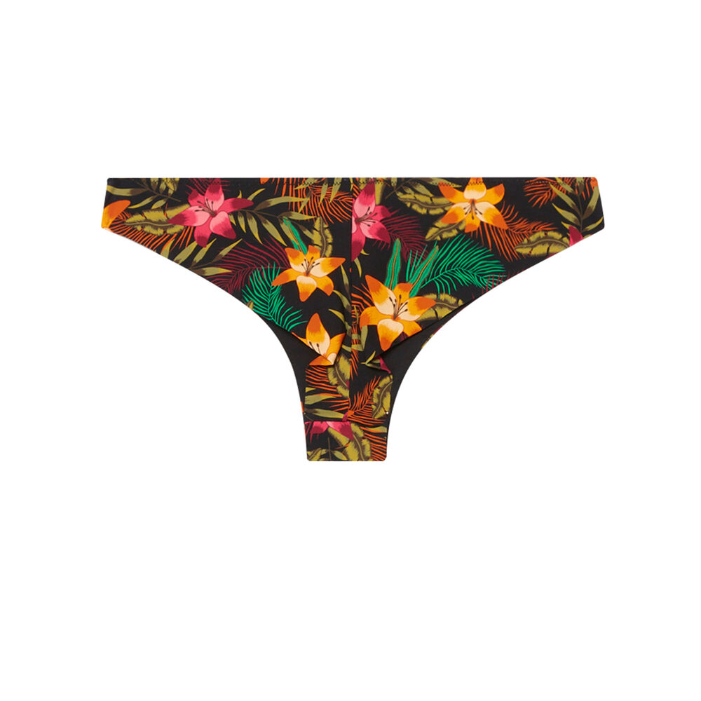Tanga bikini bottoms with tiaré flower print - black black.