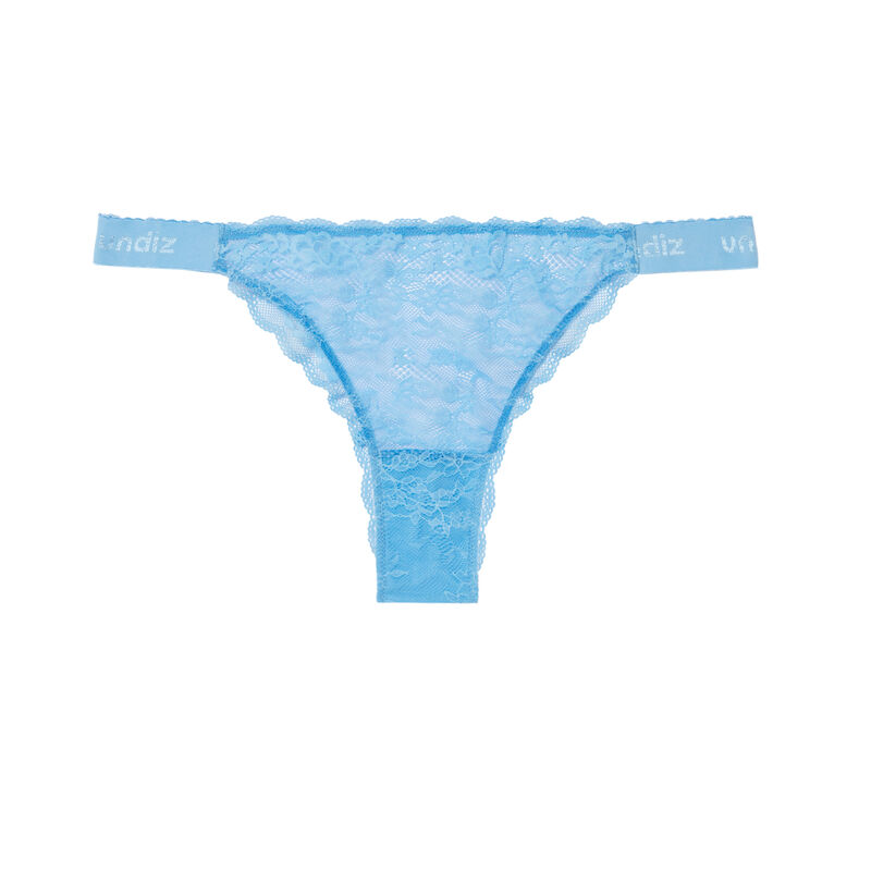 high-waisted thong with floral lacing - blue;