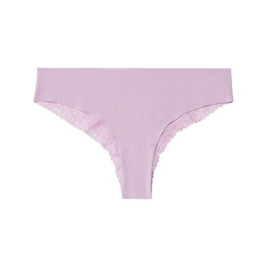 plain lace thong with leopard print - lilac;